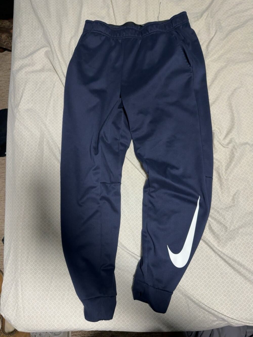 Nike Dri-FIT Navy Big Swoosh Jogger Pants Mens Large No Drawstring